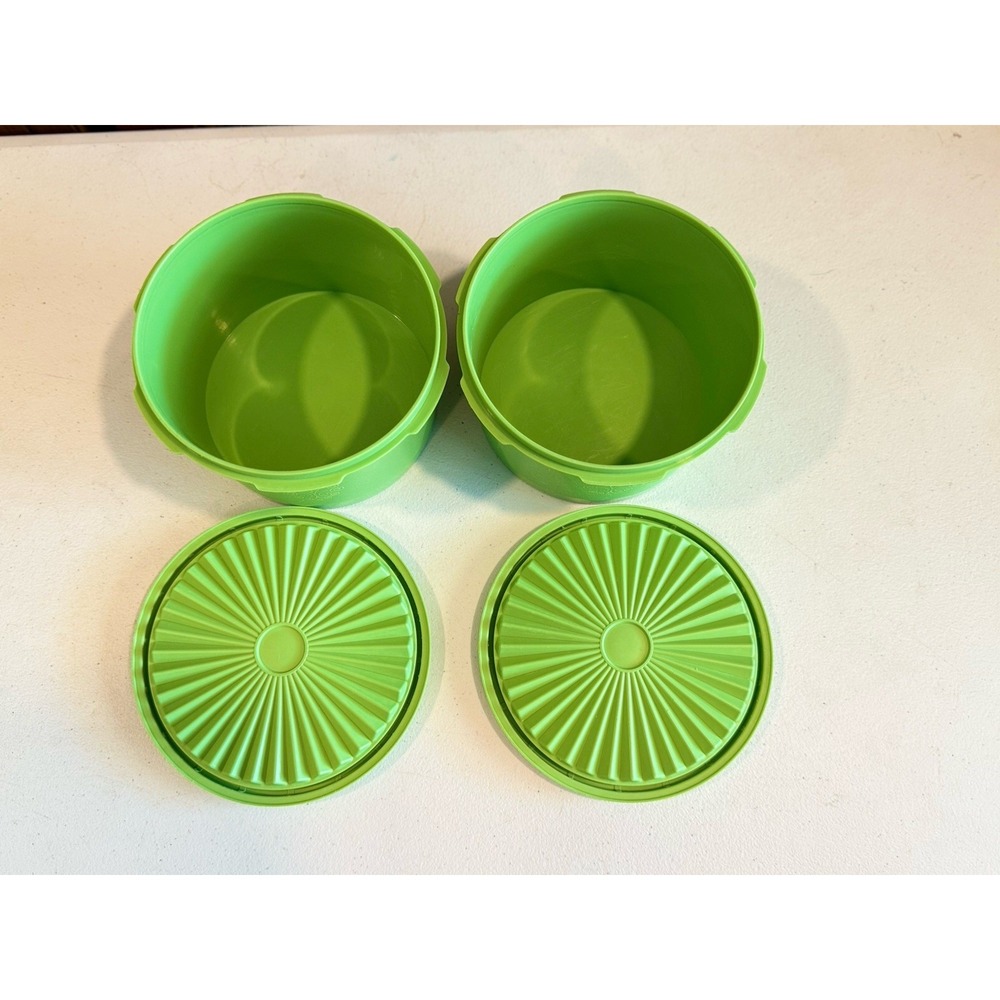 VTG Tupperware Servalier Canister Set Green Apple Nesting 70s (4) Sunburst Lids - Picture 13 of 16